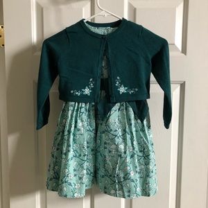 Janie and Jack teal floral sweater and dress set